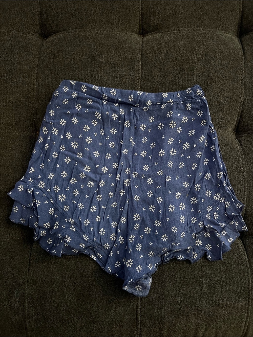 Skylar + Madison Navy and White Floral Ruffle High-Waist Shorts